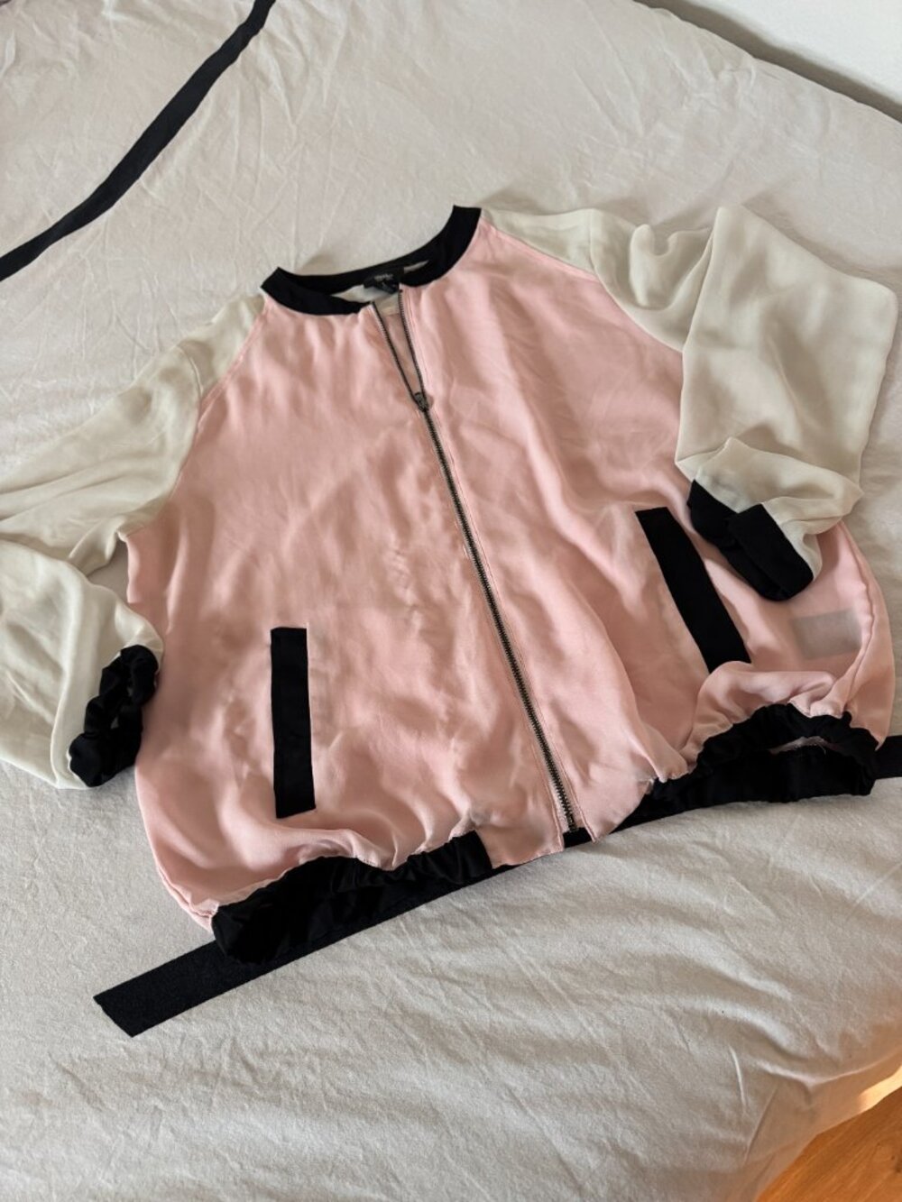 Mossimo Supply Co. Blush Pink Colorblock Bomber Jacket Sz L - Picture 2 of 9